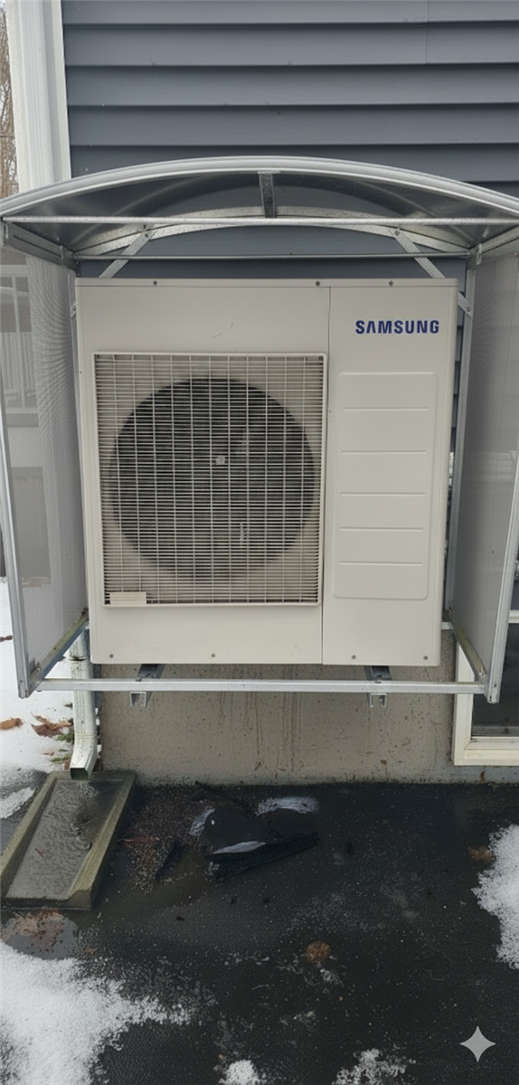 Heat pump installation with outdoor shelter